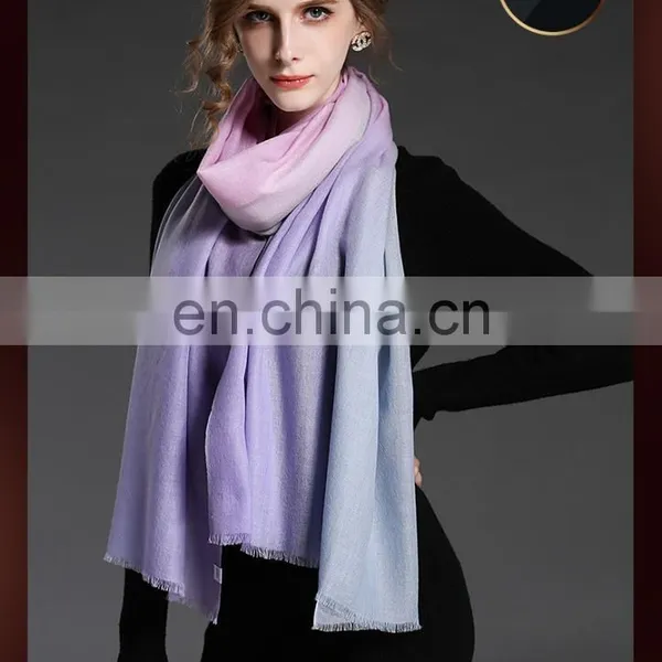 Winter Scarf 100% Wool Gradient Lady Scarf Wholesale Scarf Purple photo-2
