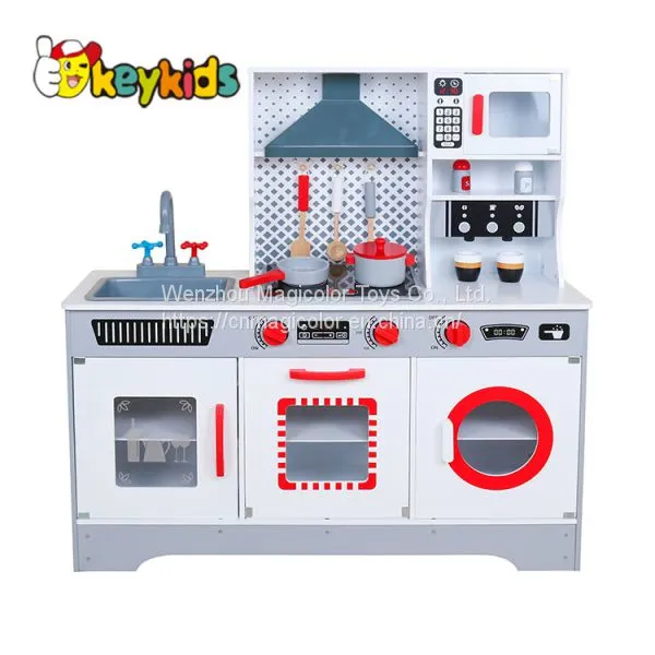 2019 Newly Released Kids White Wooden Play Kitchen Set With Electronic Stove W10C045 photo-5
