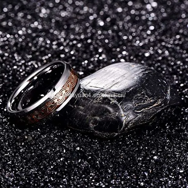 2020 New Arrival T243R NUNCAD Men's 8mm Tungsten Carbide Ring Gold Celtic Knot and Wood Inlay Wedding Band Size 7-12 photo-5
