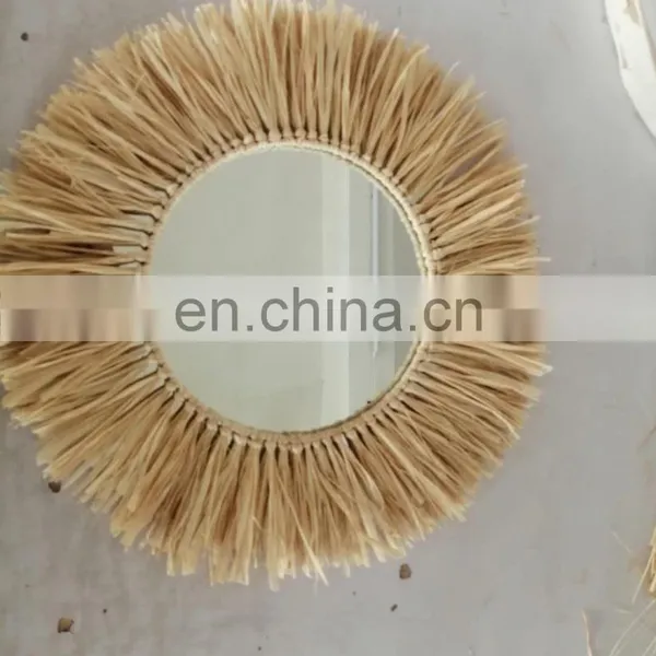 OEM Home Decoration Raffia Grass Lafite Grass Mirror Wall Hanging photo-5