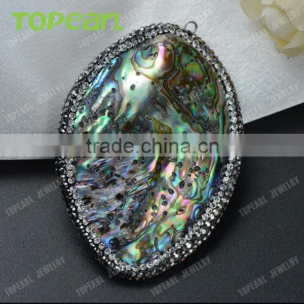 Topearl Jewelry New Design Abalone Shell Pendant Rhinestones Clay Pave Neck Pendant SPD01 photo-2
