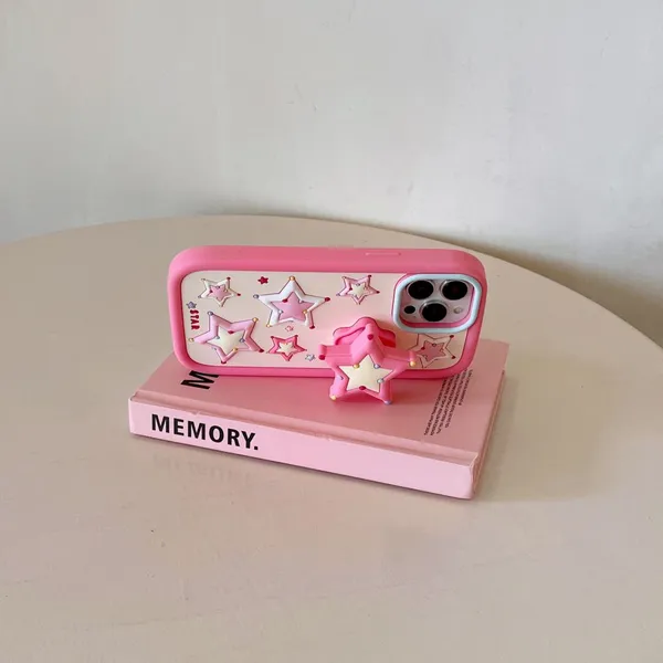 Stylish Color Pentagon Star Stand Silicone Phone Case Rear Cover Shockproof 15 14 Pro Max 13 12 11