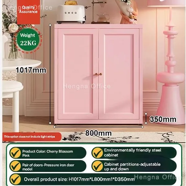 Cherry Blossom Pink Metal Nursery Storage Cabinet for Toronto | Arched Glass Kids Room Cupboard | With Rounded Gold Pulls photo-4