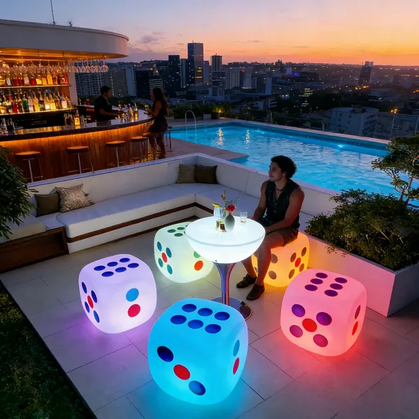 High Leg Modern LED Luminous Bar Set Creative Water Resistant Coffee Table and Stool Outdoor Leisure Furniture for Hotel photo-4