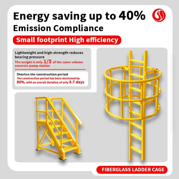 Fiberglass safety ladder cage for deep shaft foundation pits; pultruded fiberglass climbing ladder, customizable safety ladder.