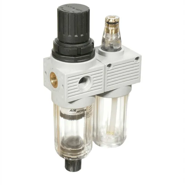 AIRWORK XS01231 Filtro Regulador Lubricador FR+L Serie Mini XS Filtración de 20 um 260 Nl/min 0-8 Bar Preparación de Aire