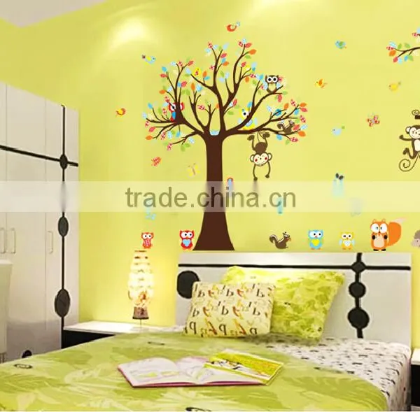 Jungle Zoo Animal Girafee, Elephant, Lion, Zebra and Monkey Having Party on Tree Monkey Wall Decal Owl Zoo Wall Decal photo-4