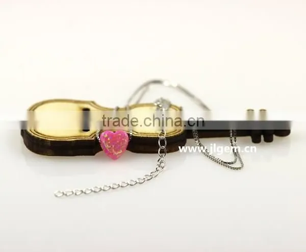 Beautiful 925 Sterling Silver Chain With Synthetic Pink Heart Opal Pendant Necklace photo-4