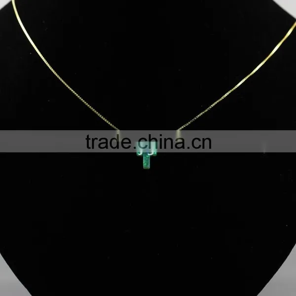 Synthetic Kiwi Green Opal Cross Pendant With 18K Plated 925 Sterling Silver Chain Necklace photo-5