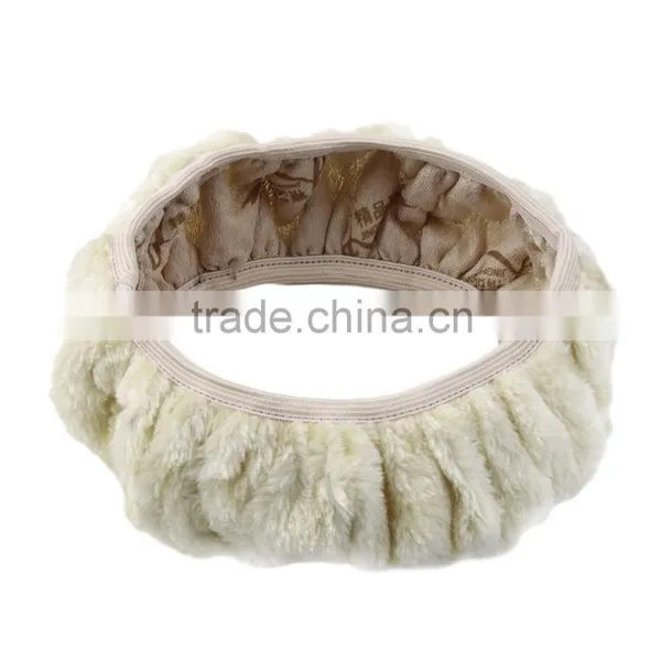 Charm Warm Long Wool Fur Plush Car Steering Wheel Cover Woolen Car Handbrake Accessory photo-3