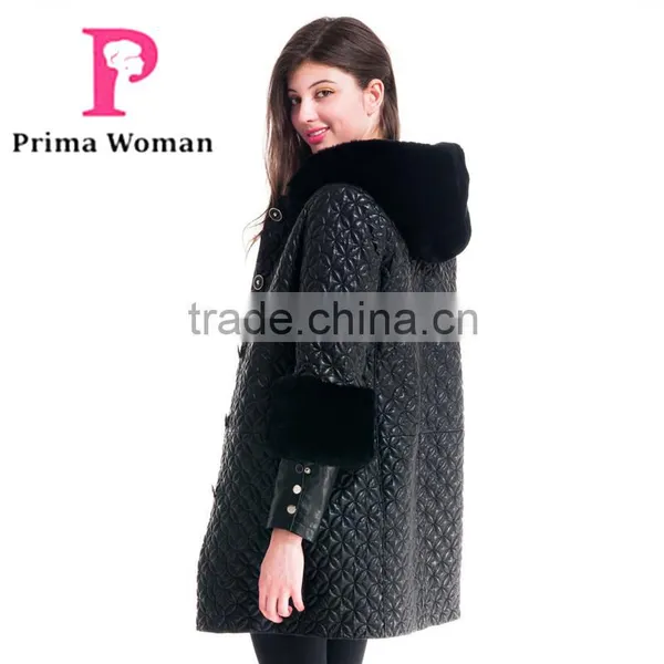 Winter Women Medium Length Embroidered Coat With Detachable Beaver Rabbit Skin Hat Overcoat photo-5