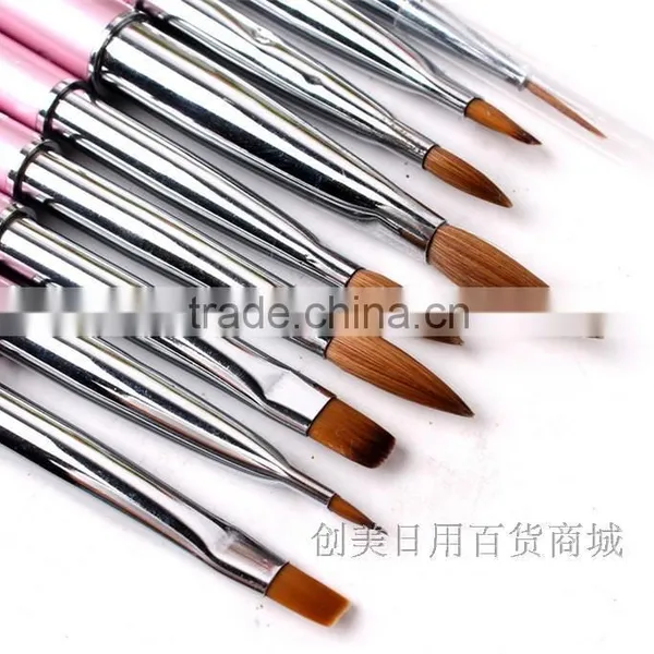 Hot! 9pcs Acrylic UV Gel Nail Art False Tips Drawing Painting Brush Pen Set With Metal Handle and Cap