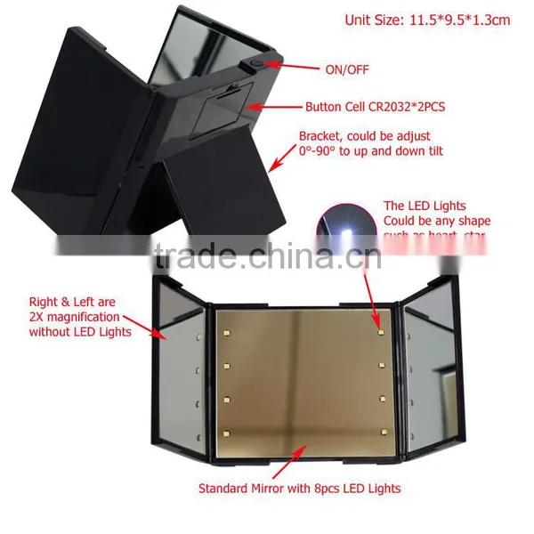 Portable Folding Makeup Table Mirror, Mini Desk Cosmetic Mirror With Lights photo-5
