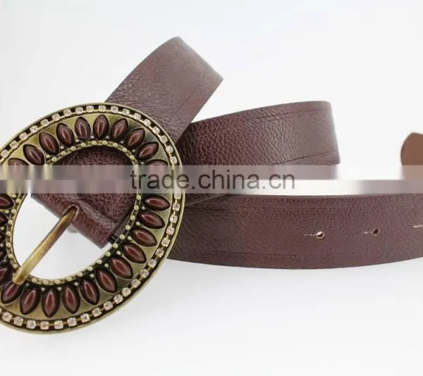 2015 Vintage Style Women's Fashion PU Brand Belt With Rhinestone Circle Shape Buckle photo-3