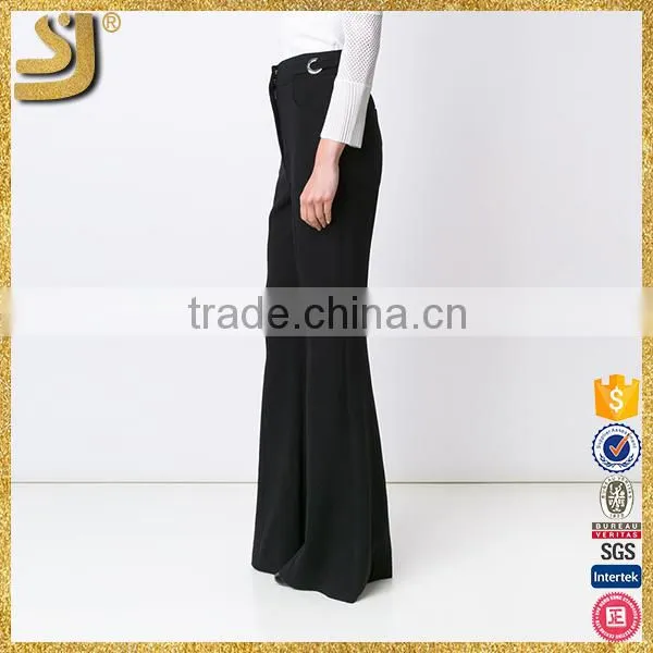2016 Newest Style Ladies Pants With Wide Leg, Woman Black Leg Flared Pants, American Newest Casual Solid Ladies Pants photo-3