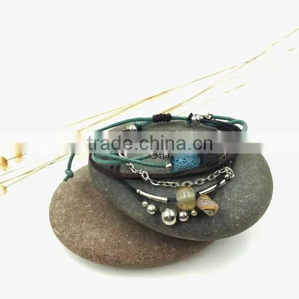 Bob Trading Custom Volcanic Lava Rock Stone Bracelet Wide Beaded Stretch Bracelet