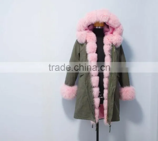 Mrs Fur Long Style Pink Furs Jacket With Big Collar Real Raccoon Hooded Women Parka Wholeslae Facotry photo-5
