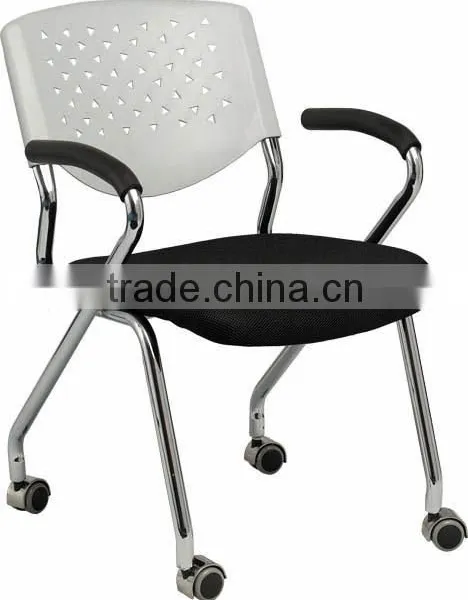 Hot Sale Good Quality White PP Plastic Back Fabric Seat Chrome Office Chair With Wheels A205-J08