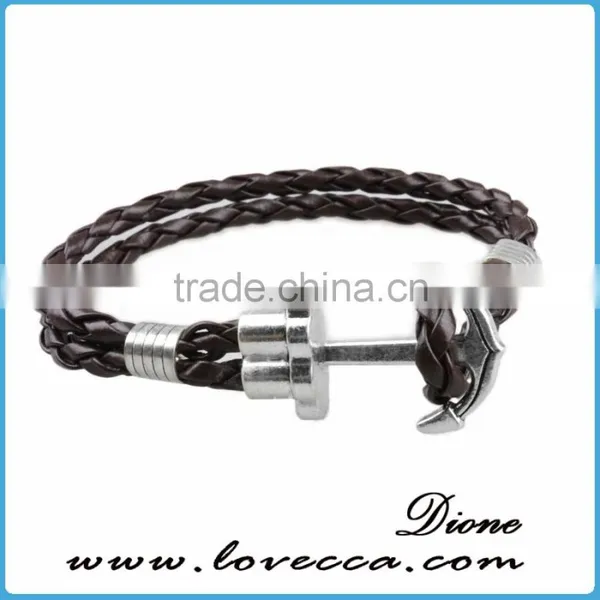 Custom Handmade Mens Genuine Braided Leather Hook Anchor Bracelet photo-3