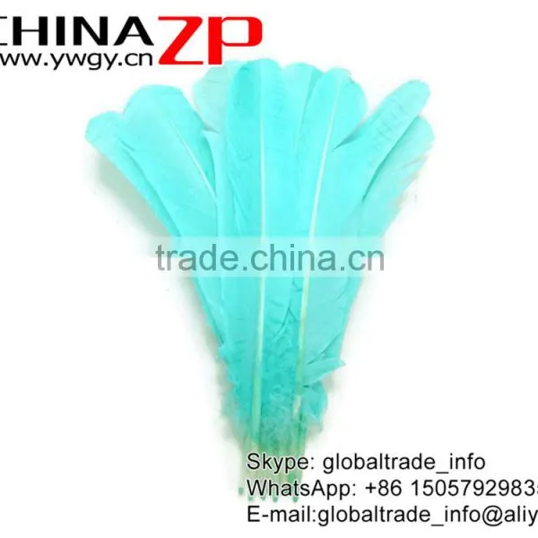 NO.1 Plume Supplier ZPDECOR Crafts Factory Cheap Dyed Light Blue Solid Color Turkey Feathers photo-2