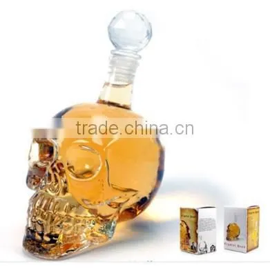 Haonai Wholesale 750ml 1000ml Glass Vodka Whisky Wine Skull Bottles With Stopper photo-6