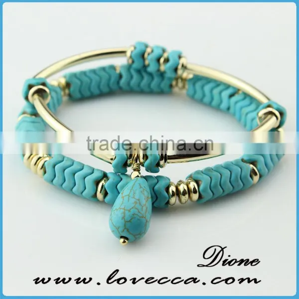 High Quality Fashion Bohemian Artificial Semi-precious Stones Turquoise Bracelet photo-5