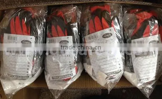 13G Red Nylon Polyester Knitting Working Gloves Black Latex Crinkle Palm Coated Safety Gloves photo-2