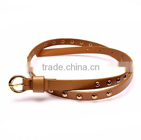 Wholesale Rivet Decorated Ring Buckle Girl Thin PU Waist Belt photo-2