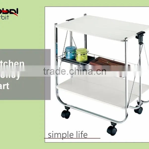 Kitchen Stainless Steel Serving Cart Food Wooden 3 Tier Shelf Rolling Wheels photo-4