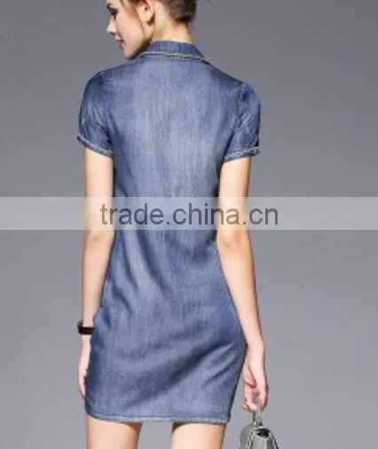 New Desgin Navy Button Mini Denim A Line Skirt for Teen Women/Cotton Short Sleeved Skirt photo-2