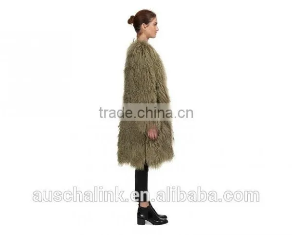 Best Selling Fashion Green Sheepskin Long Coats for Ladies photo-2
