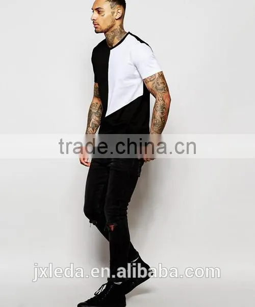 Fashion Men Cut & Sew Square Panel Round Collar Short Sleeve Plain T-shirt Wholesale Custom Factories photo-4