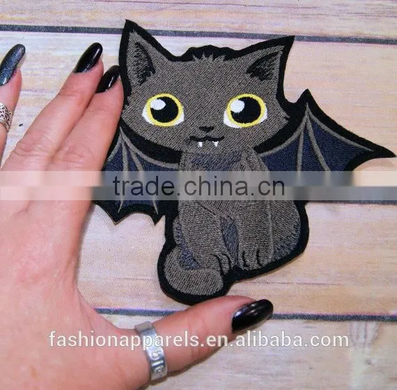 Custom High Quality Embroidered Black Cat Patch for Clothes Embroidery Patch Made in China Choose Size/color photo-3