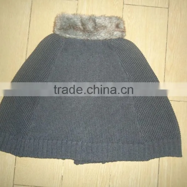 2016 Winter Fur Collar Cable Knitted Baby Sweater Ponchos photo-4