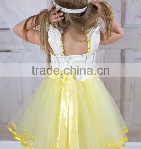 Girls Yellow Tutu Princess Lace Vintage Dress photo-3
