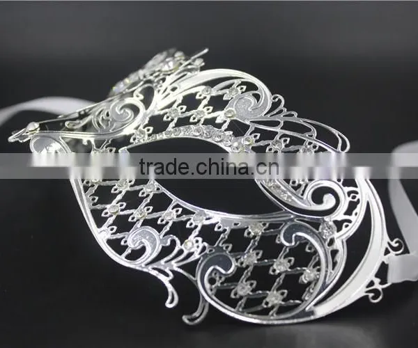 Laser Cut Metal Venetian Mask Masquerade Mardi Gras Silver Gold With Rhinestone photo-2