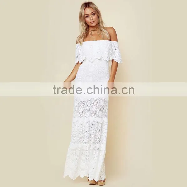 Overall Lace off Shoulder Ruffle Maxi Dresses Delicate Lady's Apparel photo-2