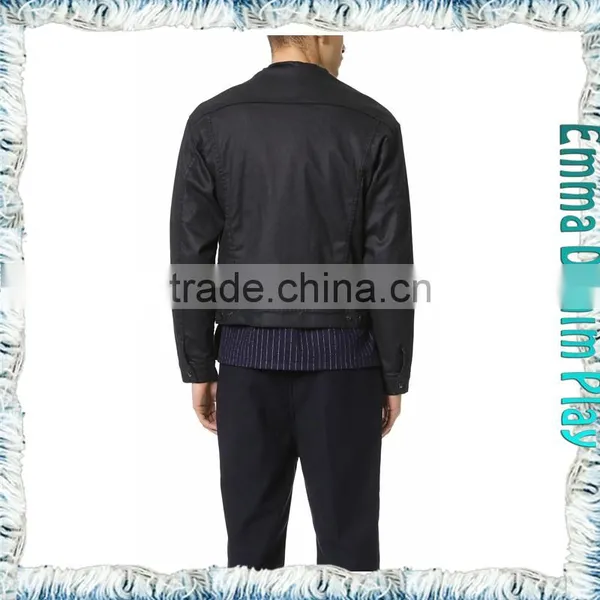 Men's Black Leather Look Denim Jacket Airport Fashion photo-2