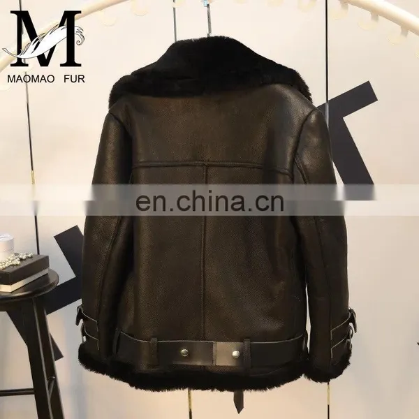 2017 Fashion Real Sheepskin Genuine Leather Jacket / Winter Custom Sheep Skin Motorcycle Women Leather Jacket photo-2