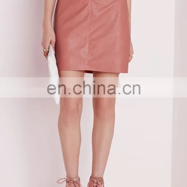 Pink Sexy Mature Woman Leather Mini Skirt photo-2
