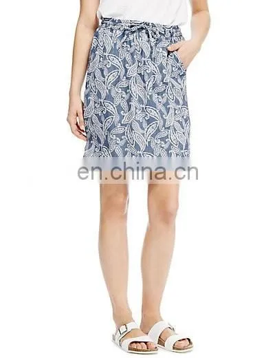 2015 Fashion Mature Women Abstract Print Denim Track Mini Skirt photo-3