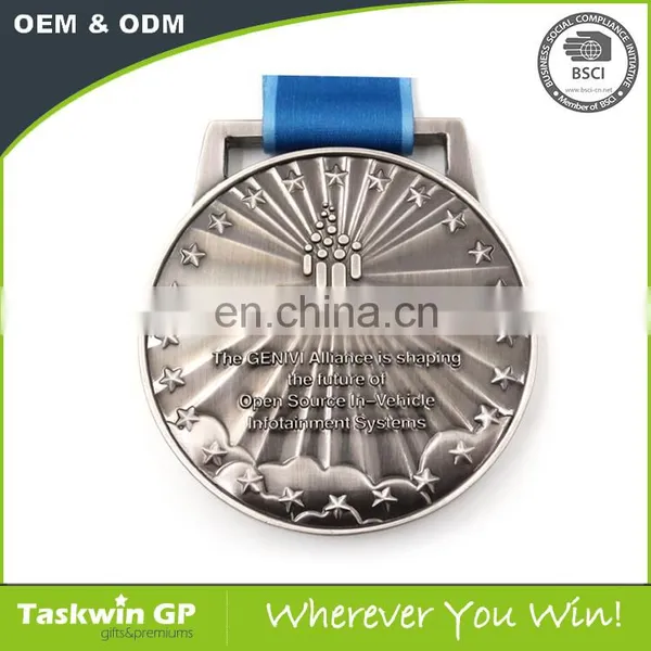 Custom Silver Plated Metal Medal With Ribbon Drape photo-3