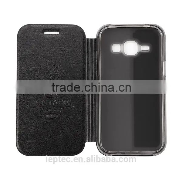 MOFi Hot Sale PU Leather Flip Cell Phone Cover Case for Samsung GALAXY J1, SM-J100, Soft TPU Protective Case photo-4