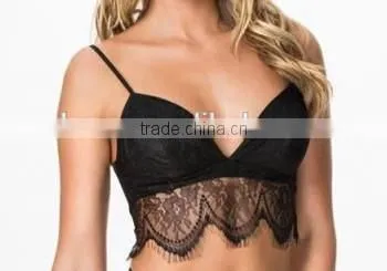 C67747A Europe Fashion Sexy Deep Black V-neck Lace Bralette for Young Lady photo-2