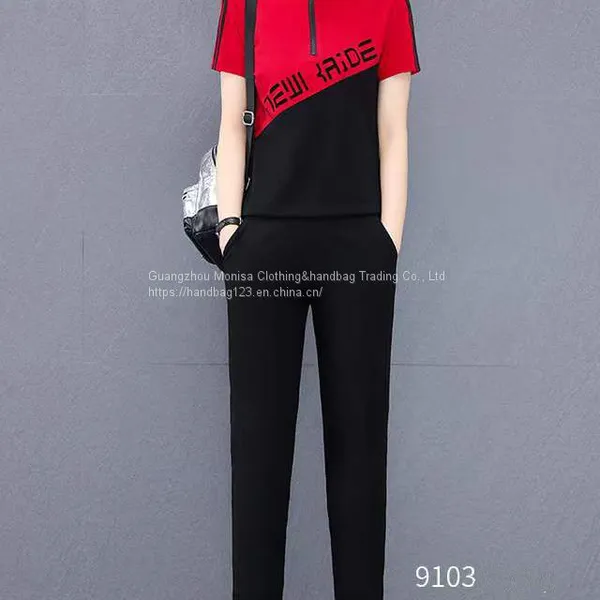 Monisa Sports Leisure Colorful Mixed Suit With Short Sleeves and Long Trousers photo-4