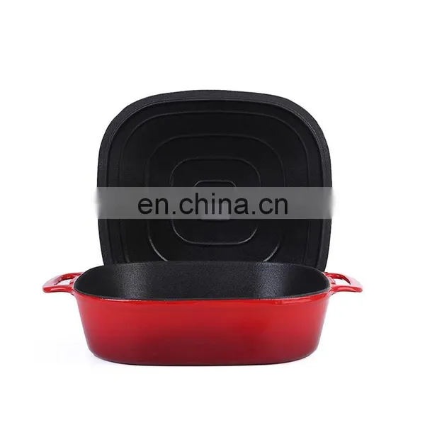 5 QT Square Cast Iron Non Stick Enamel Stew Pot photo-3