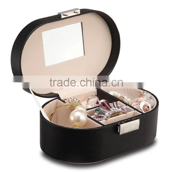 Small Faux Leather Mirror Travel Jewelry Box Organizer Display Storage Case for Rings Earrings Necklace (Black) photo-4