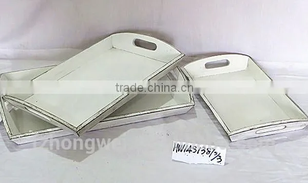 Wholesale Antique Rectangular White Wooden Tray Wood Plate Shabby Chic Style