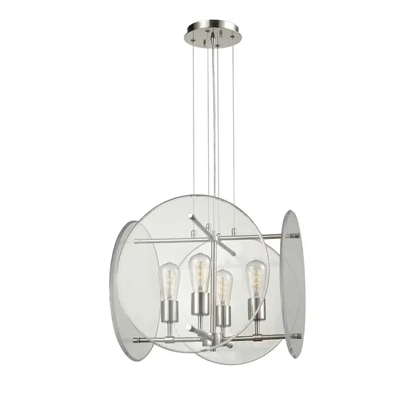 Globe Frame Chandelier – 4-Light Acrylic Disc & Exposed Bulb photo-2