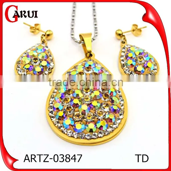 316L Stainless Steel Jewelry African Gold Plated Jewelrys Set With Colorful Crystal photo-2